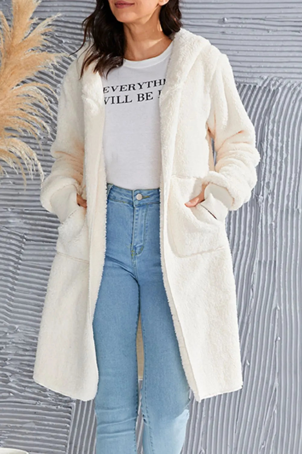 Double Take Full Size Hooded Teddy Bear Jacket with Thumbholes - Lilixa.store
