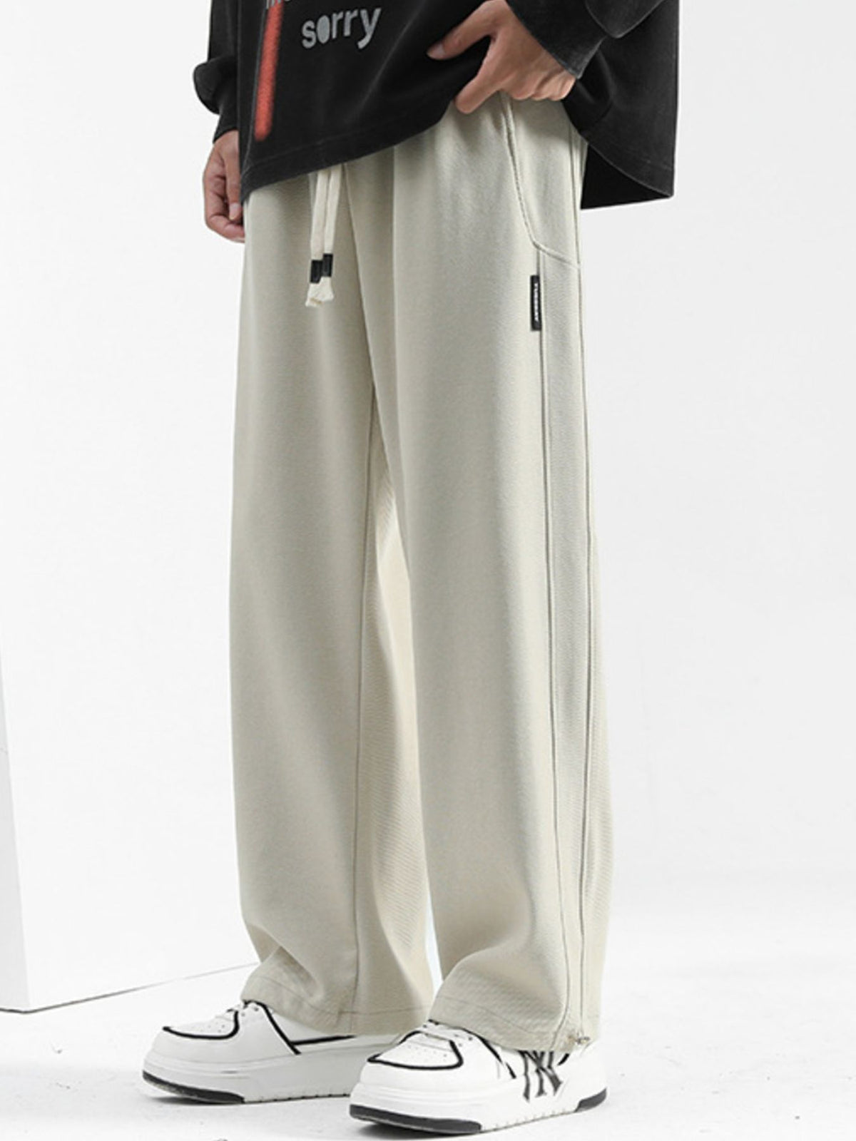 Men's Plus Size Casual Loose-Fit Drawstring Pants in Beige