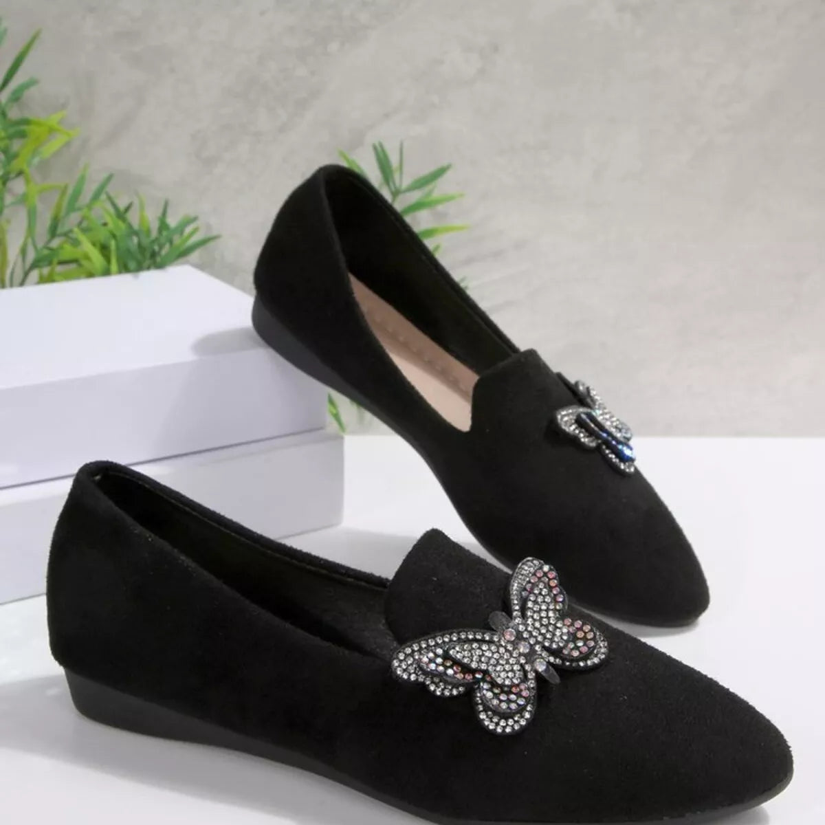 Butterfly Decor Slip-Ons in Black, view 13