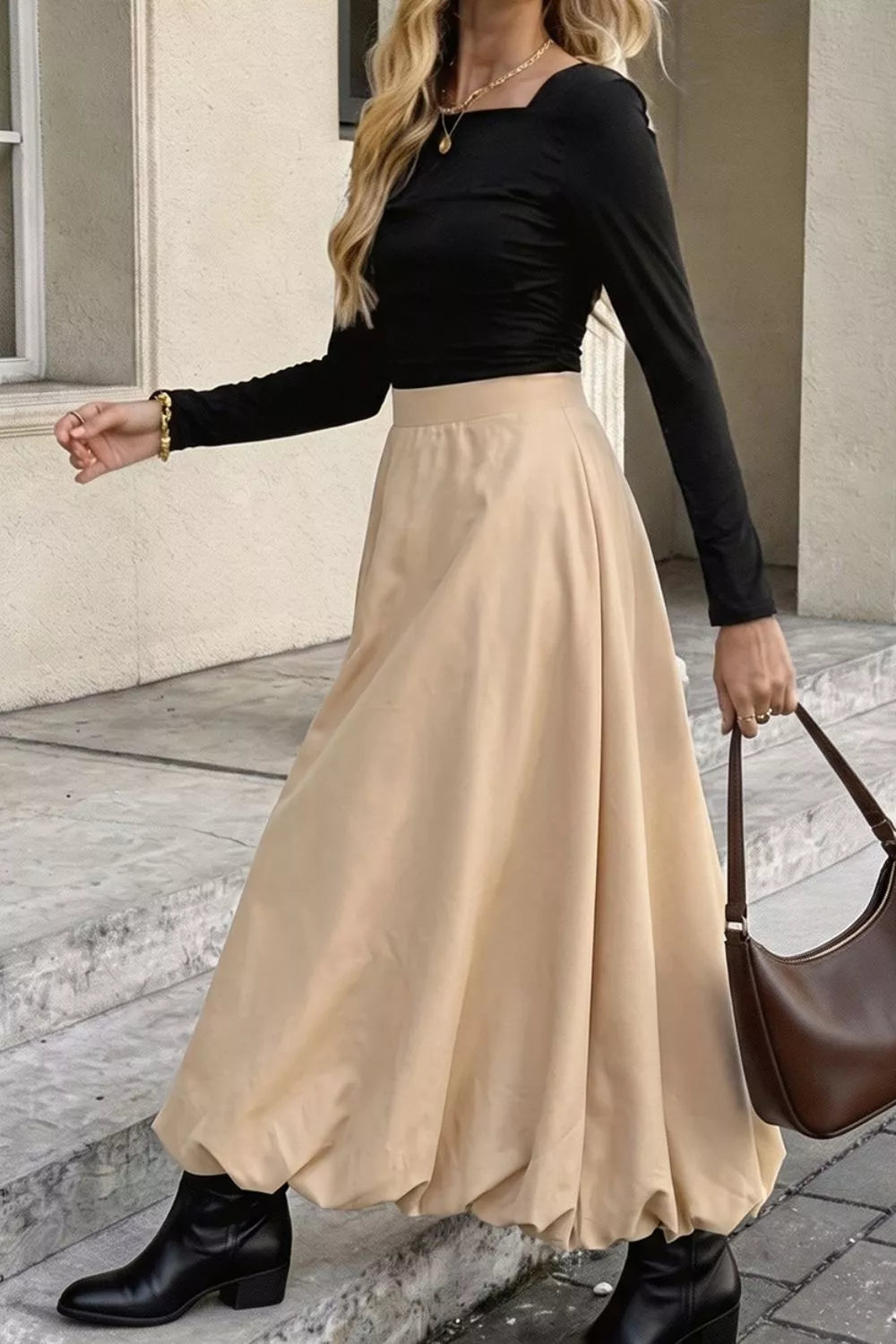 High-Waisted A-Line Midi Skirt - Lilixa.store