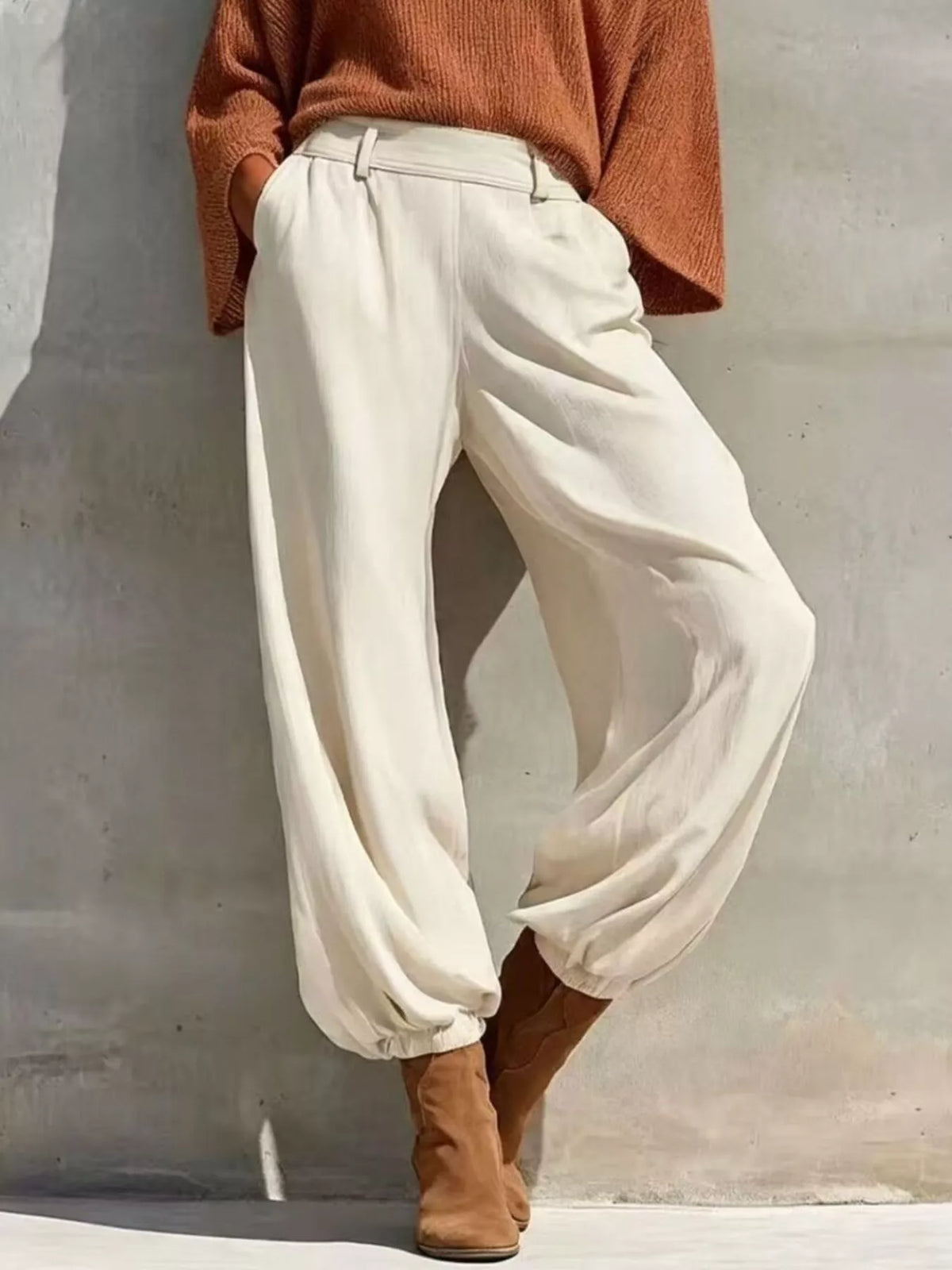 One-Shoulder Knit Top and High-Waisted Pants Set, view 8