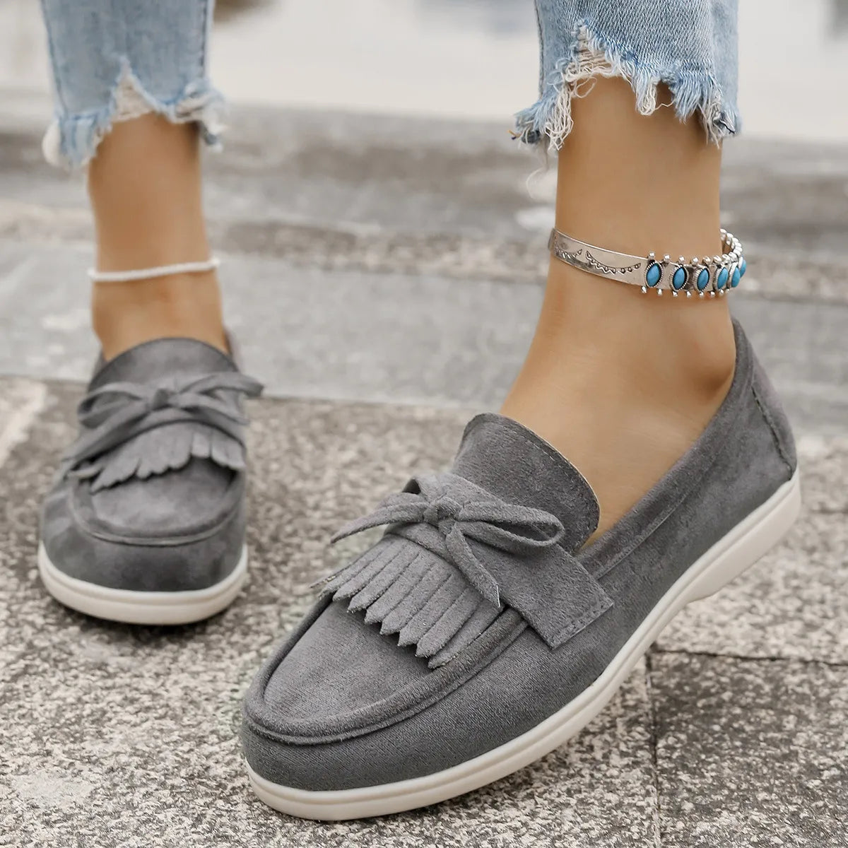 Round Toe Flats Loafers in Gray