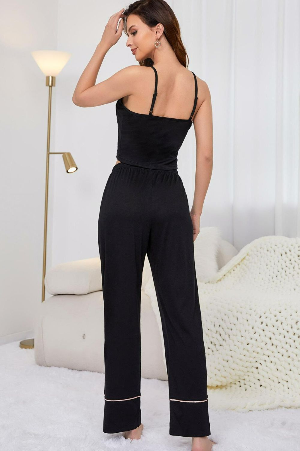 Contrast Trim Cropped Cami and Pants Loungewear Set - Lilixa.store