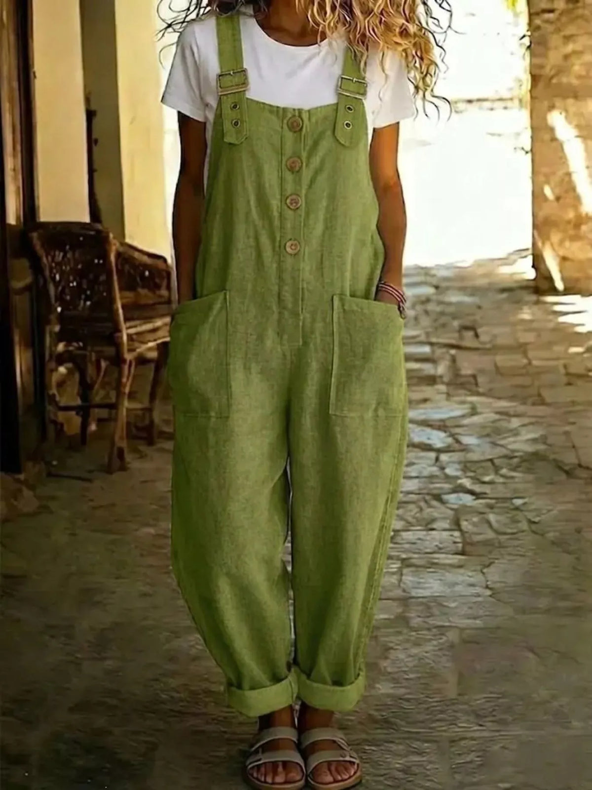 Casual Button Front Wide Leg Overalls - Lilixa.store