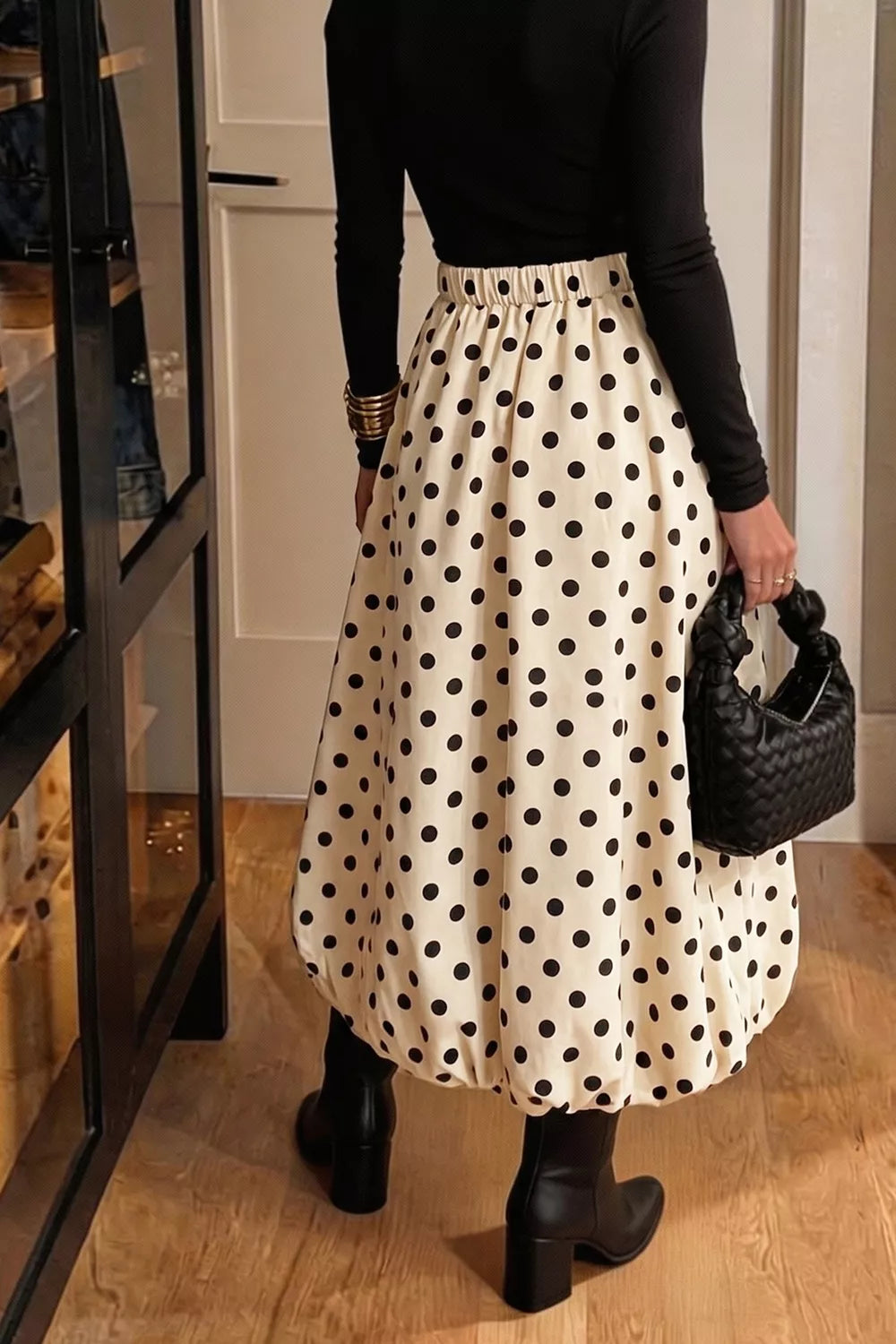 Polka Dot Bubble Hem Midi Skirt - Lilixa.store