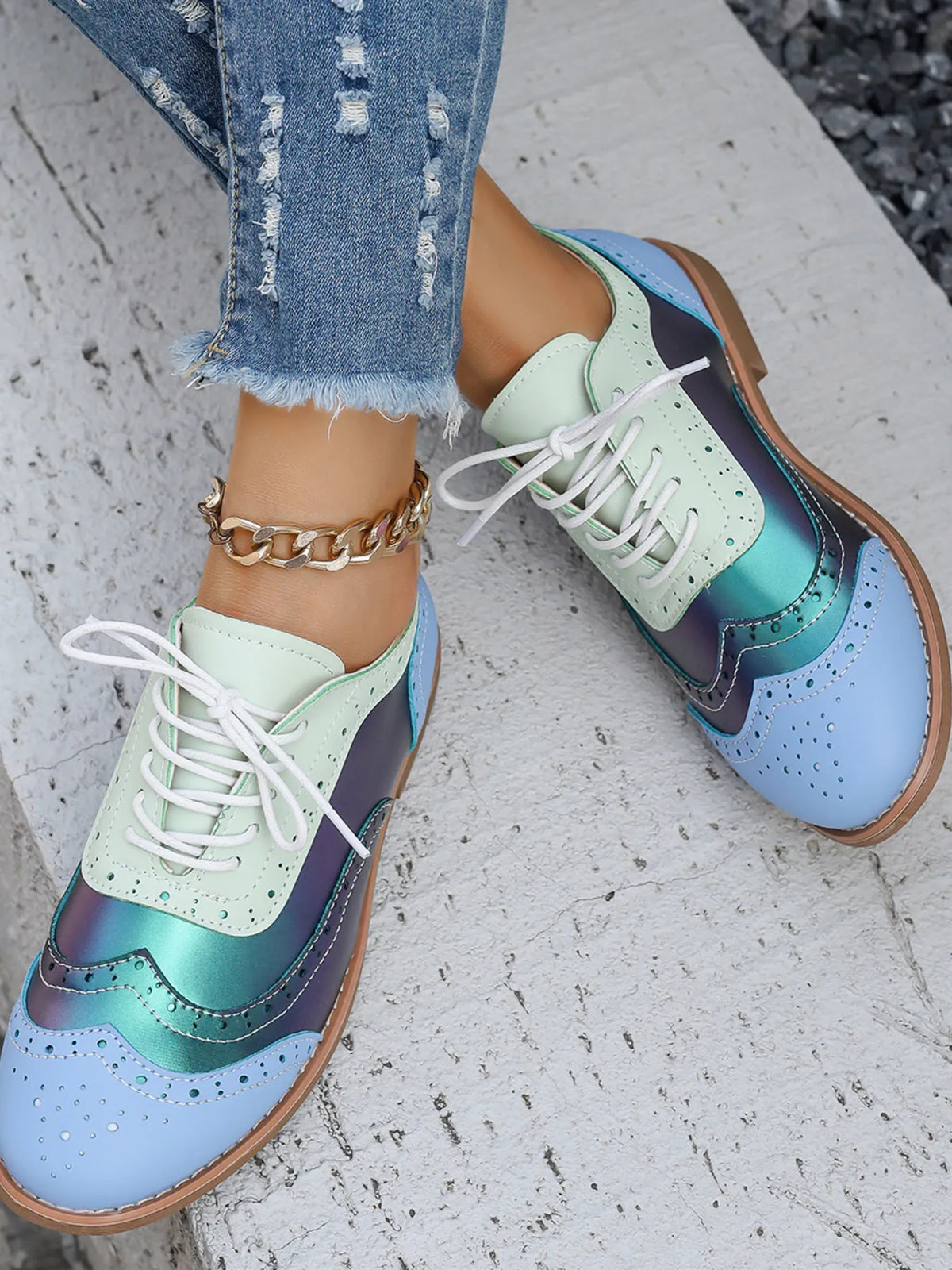 Round Toe Flats Color Block Loafers, view 4