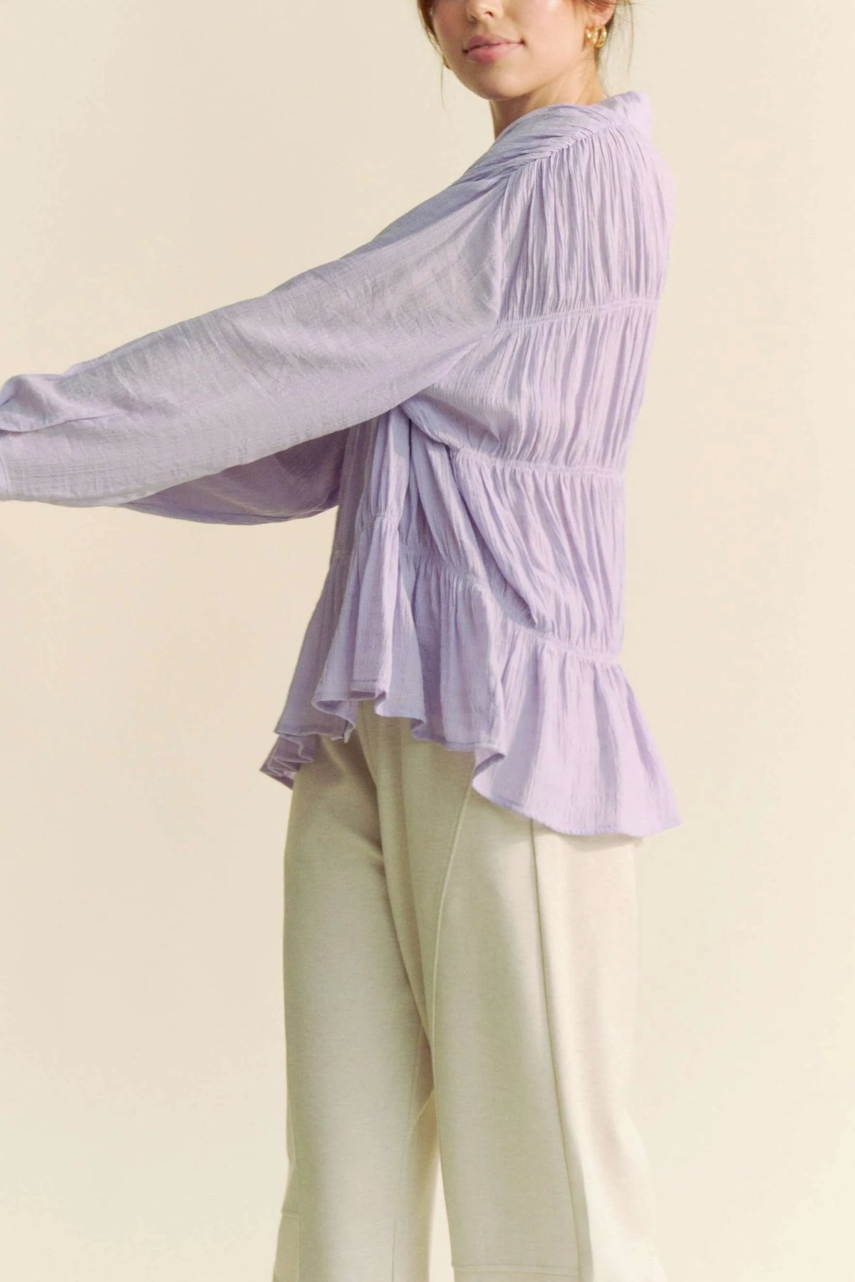Davi & Dani Ruched All Over Button Front Shirt - Lilixa.store