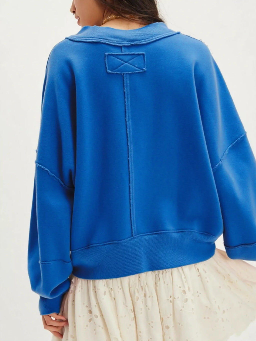 Exposed Seam Dropped Shoulder Sweatshirt - Lilixa.store