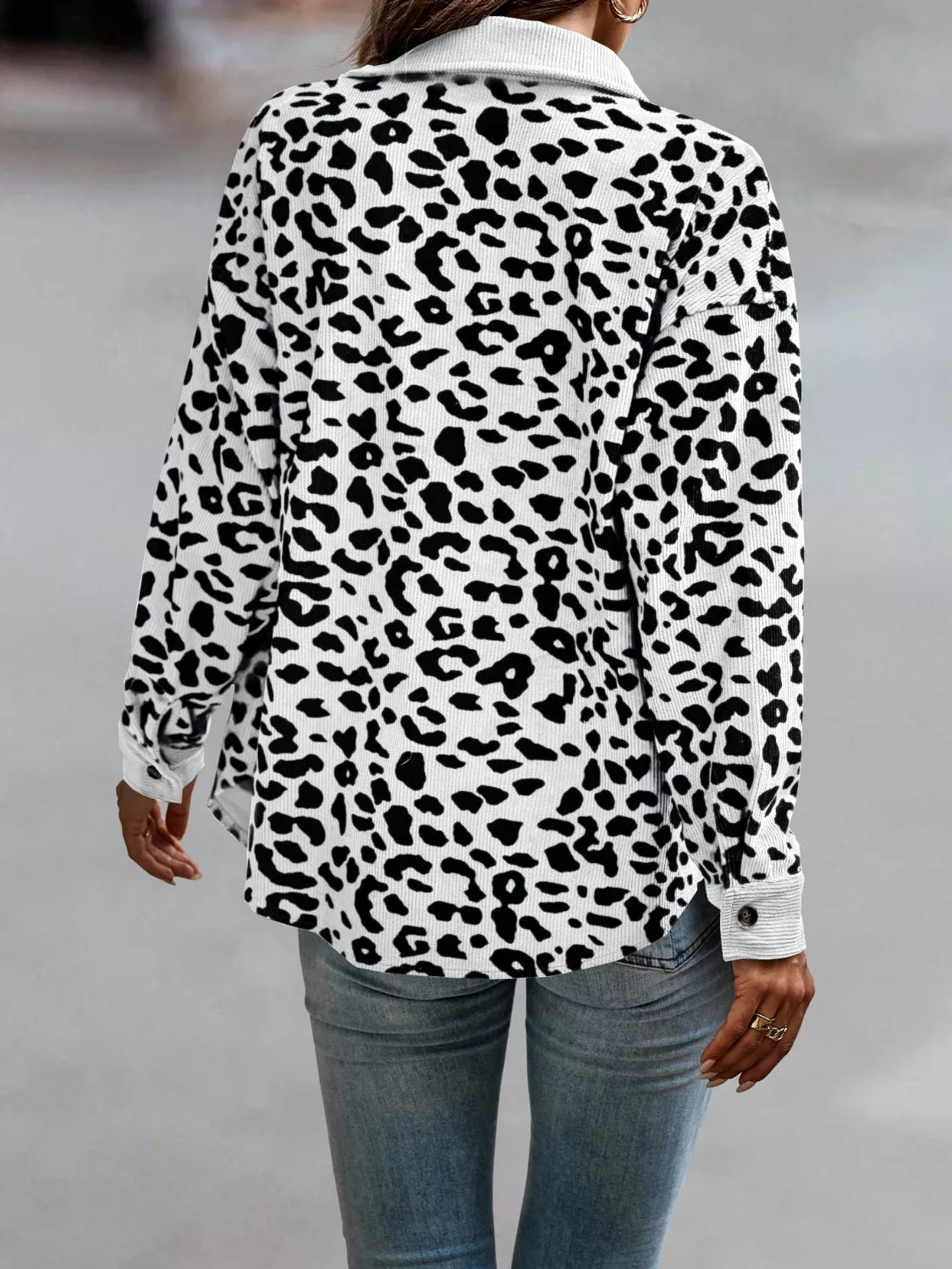 Full Size Leopard Print Button-Down Jacket Plus Size, view 12
