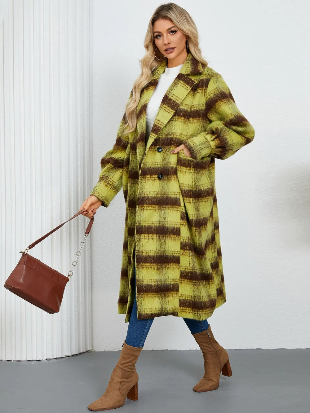 Contrast Double-Breasted Long Sleeve Longline Coat - Lilixa.store