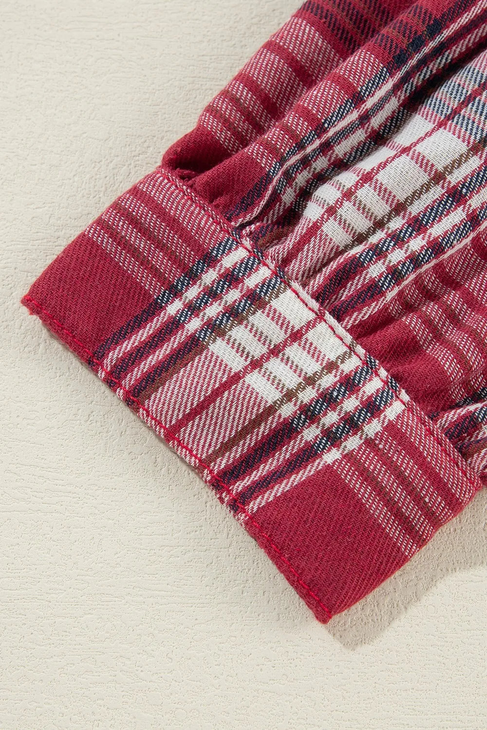 Raw Hem Drawstring Plaid Denim Jacket, view 4