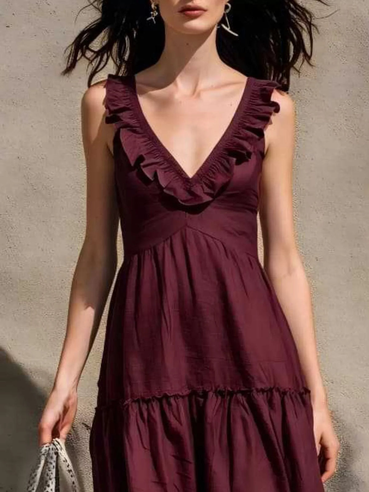 Full Size Ruffled V-Neck Tiered Midi Dress Plus Size - Lilixa.store