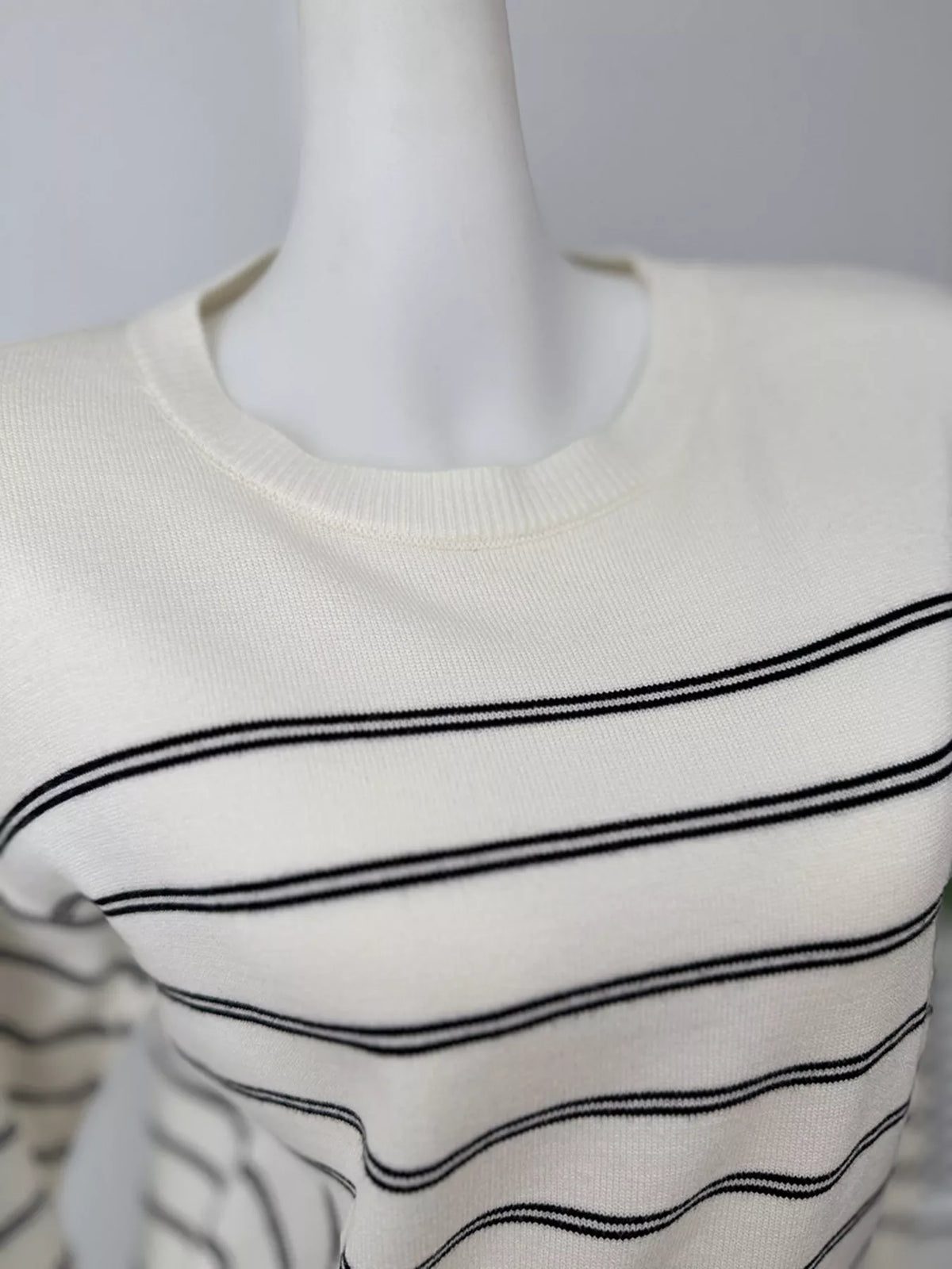 Classic Striped Crewneck Knit Top with Layered Sweater Detail, view 10