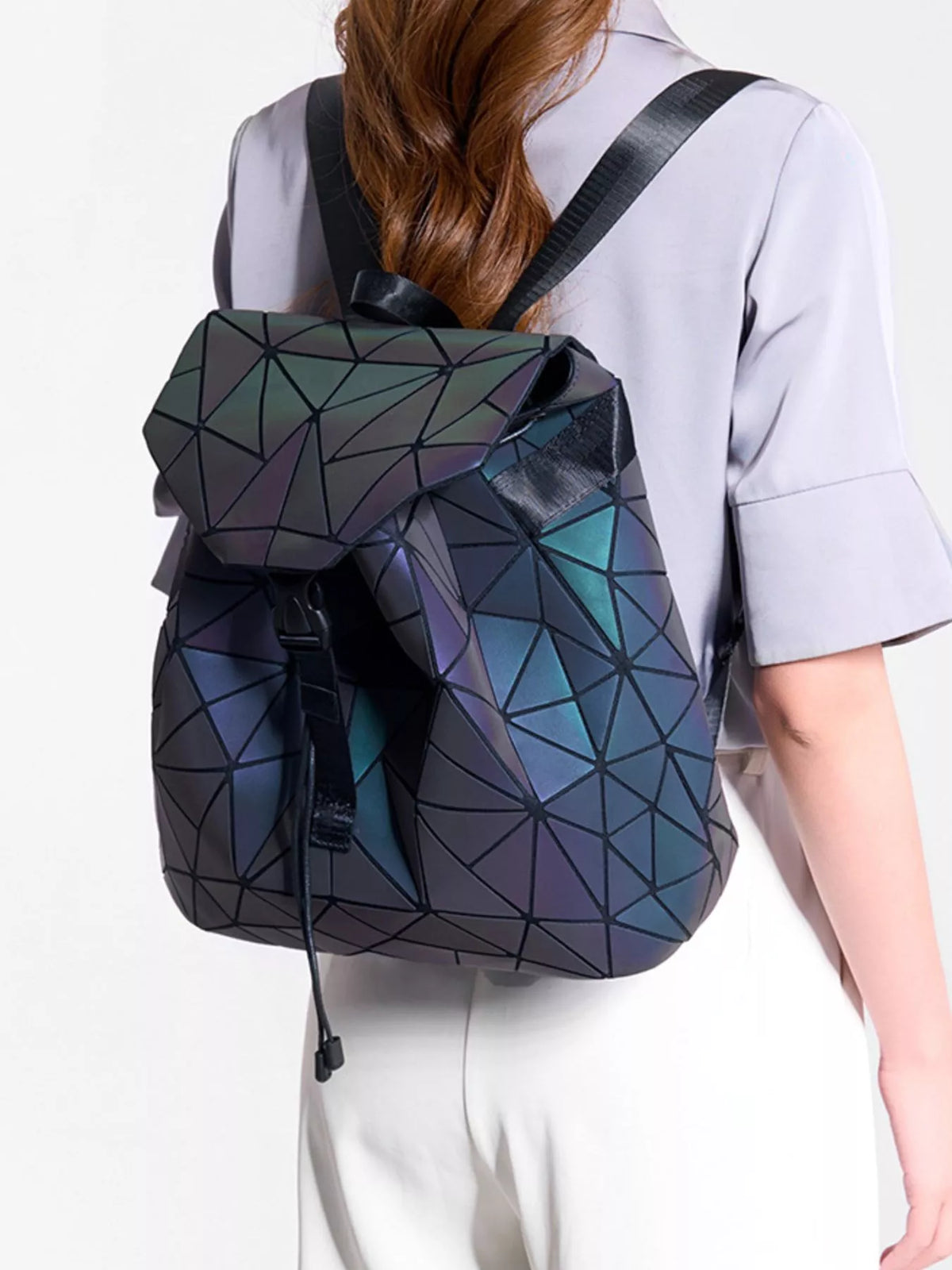 Geometric Backpack Bag in Blue Purple, view 2