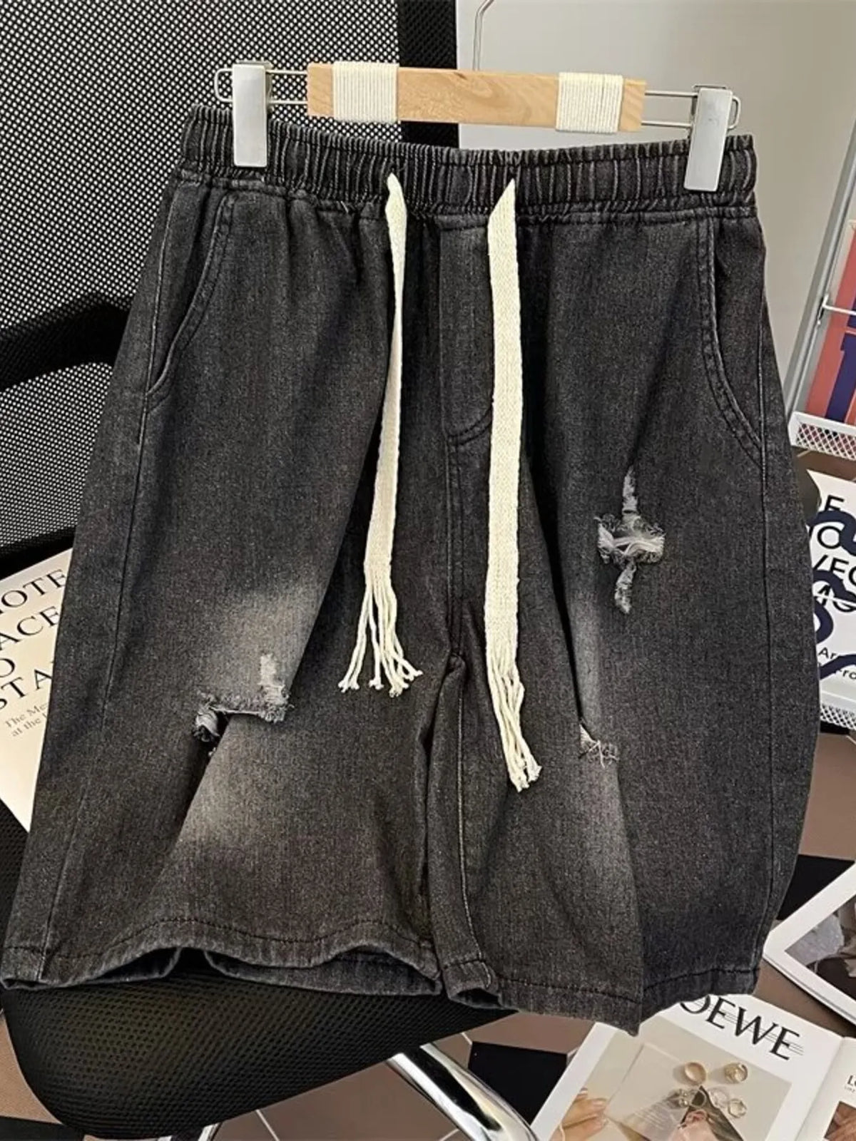Men's Full Size Distressed Drawstring Denim Shorts Plus Size - Lilixa.store
