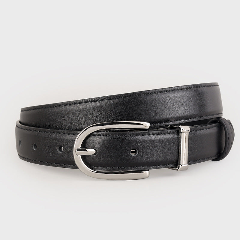 Classic Leather Belt with Silver Buckle - Lilixa.store