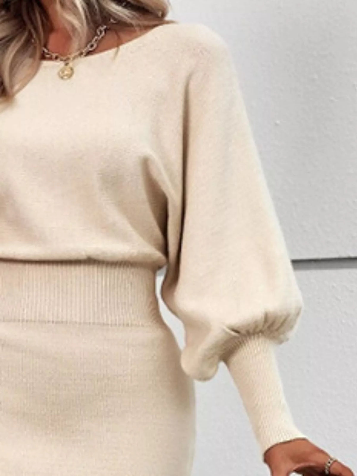 Lantern Sleeve Bodycon Sweater Dress, view 7
