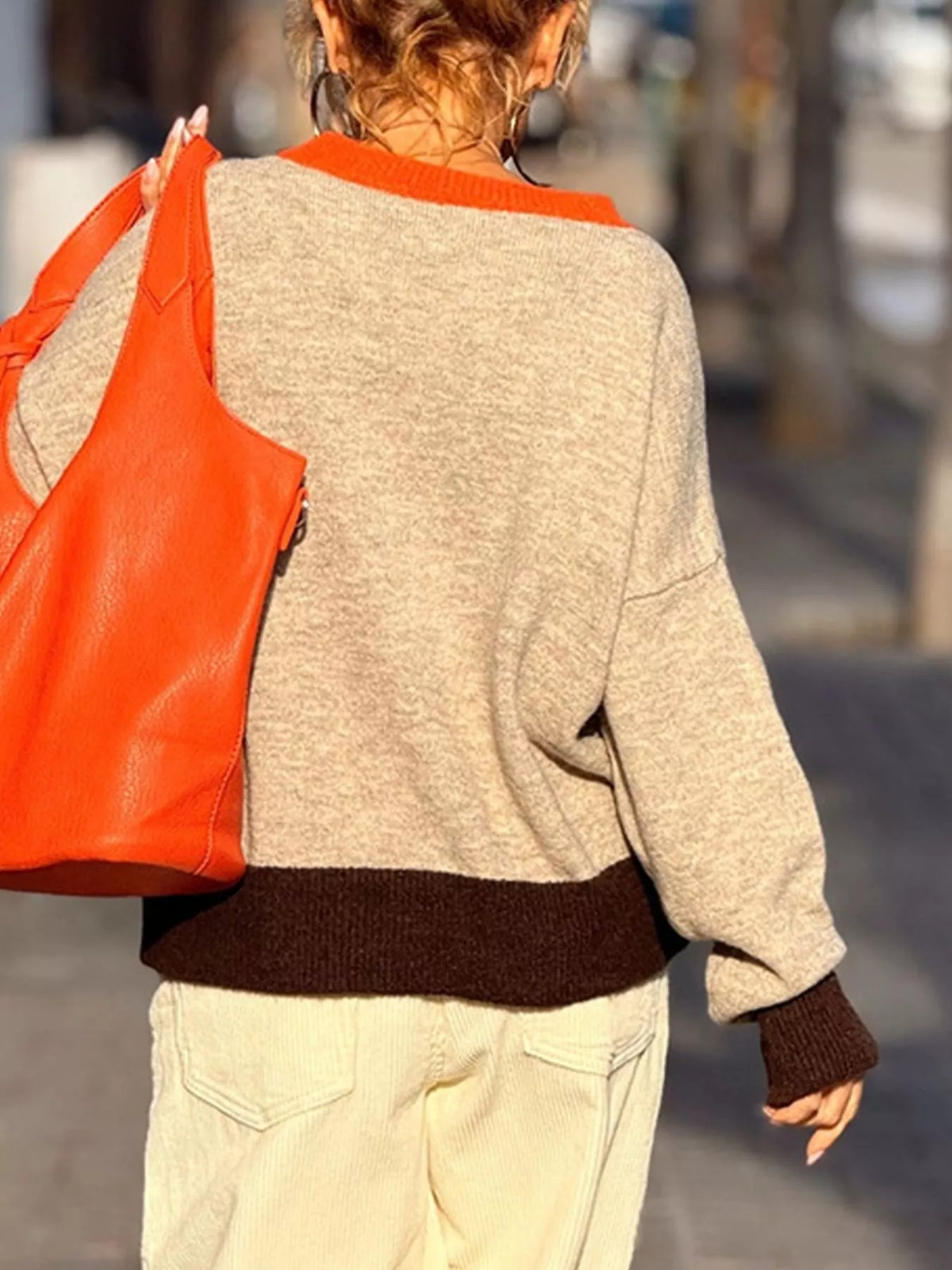 Contrast Trim Crew Neck Sweater