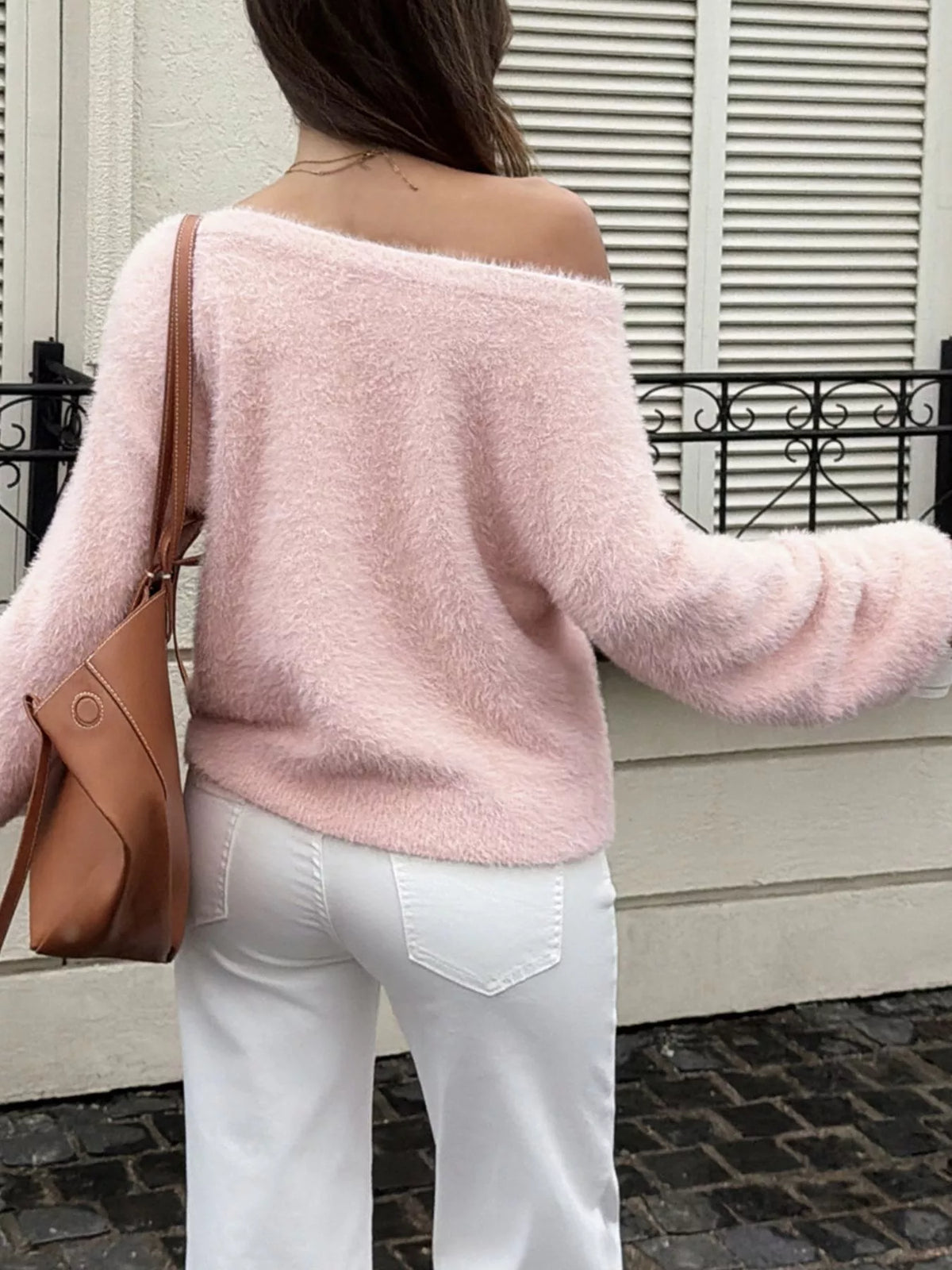 Fuzzy Boat Neck Sweater - Lilixa.store