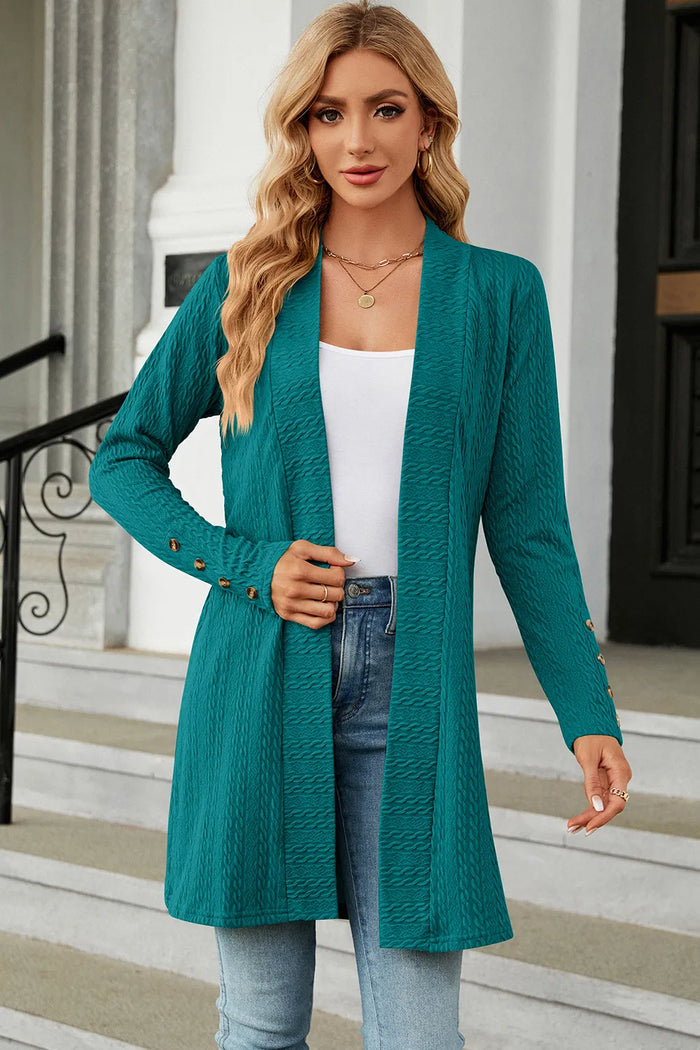 Open Front Long Sleeve Cardigan in Turquoise