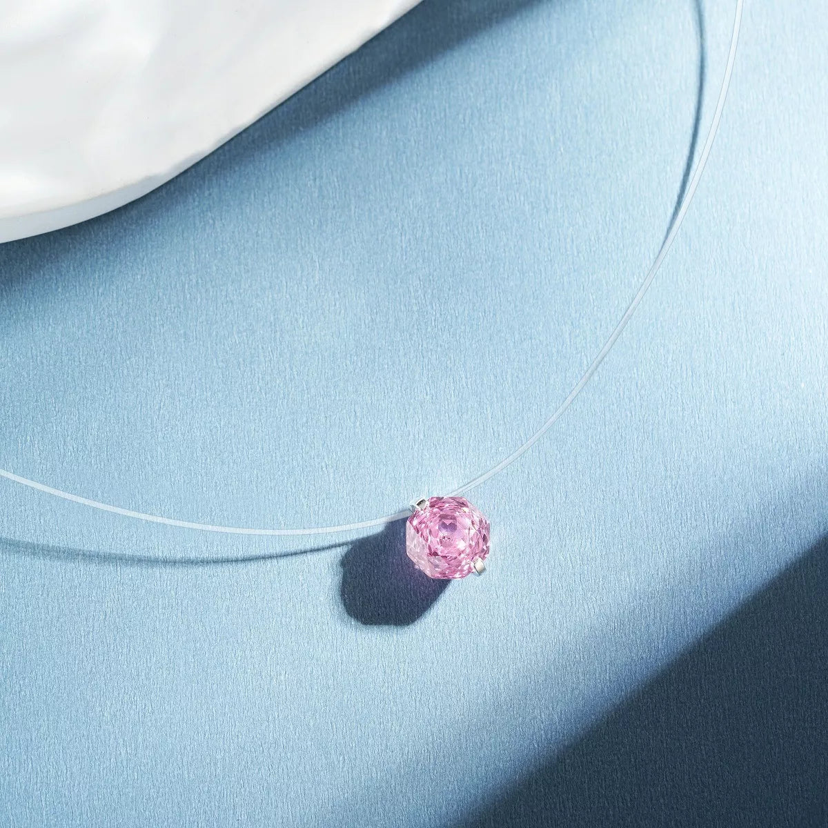 925 Sterling Silver Zircon Pendant Necklace in Pink