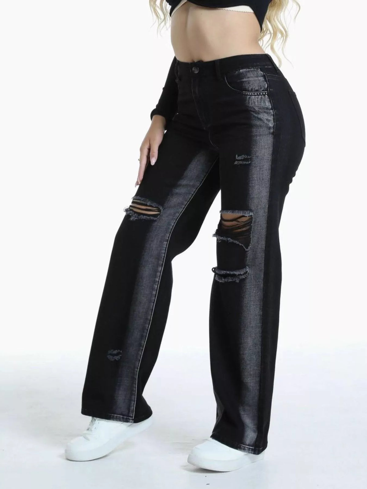 Distressed Wide-Leg Jeans