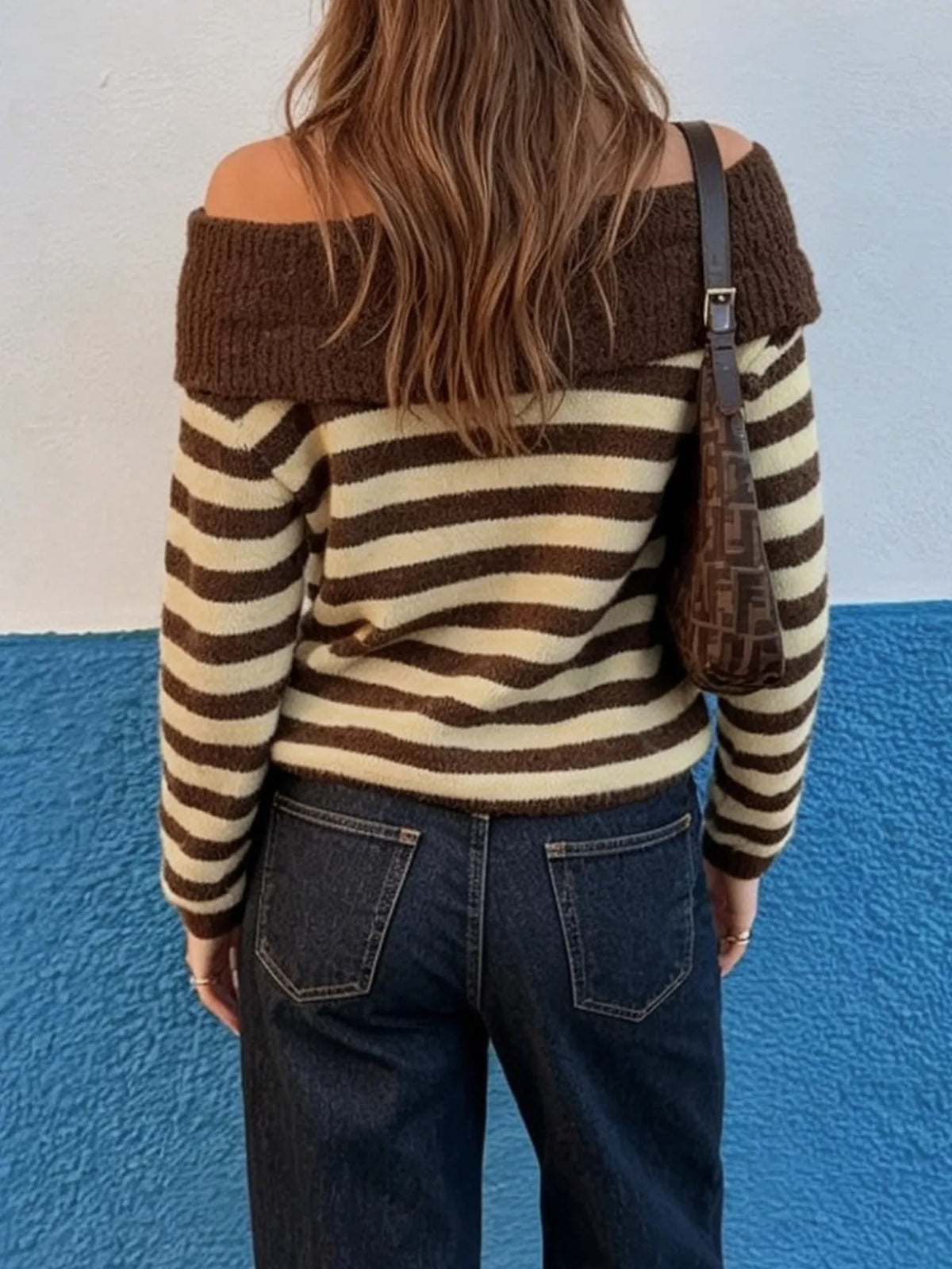 Off-Shoulder Striped Knit Top - Lilixa.store