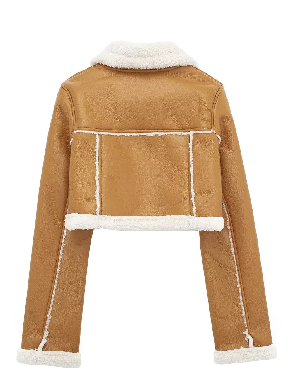 Collared Neck Long Sleeve Plush Cropped Jacket, view 9
