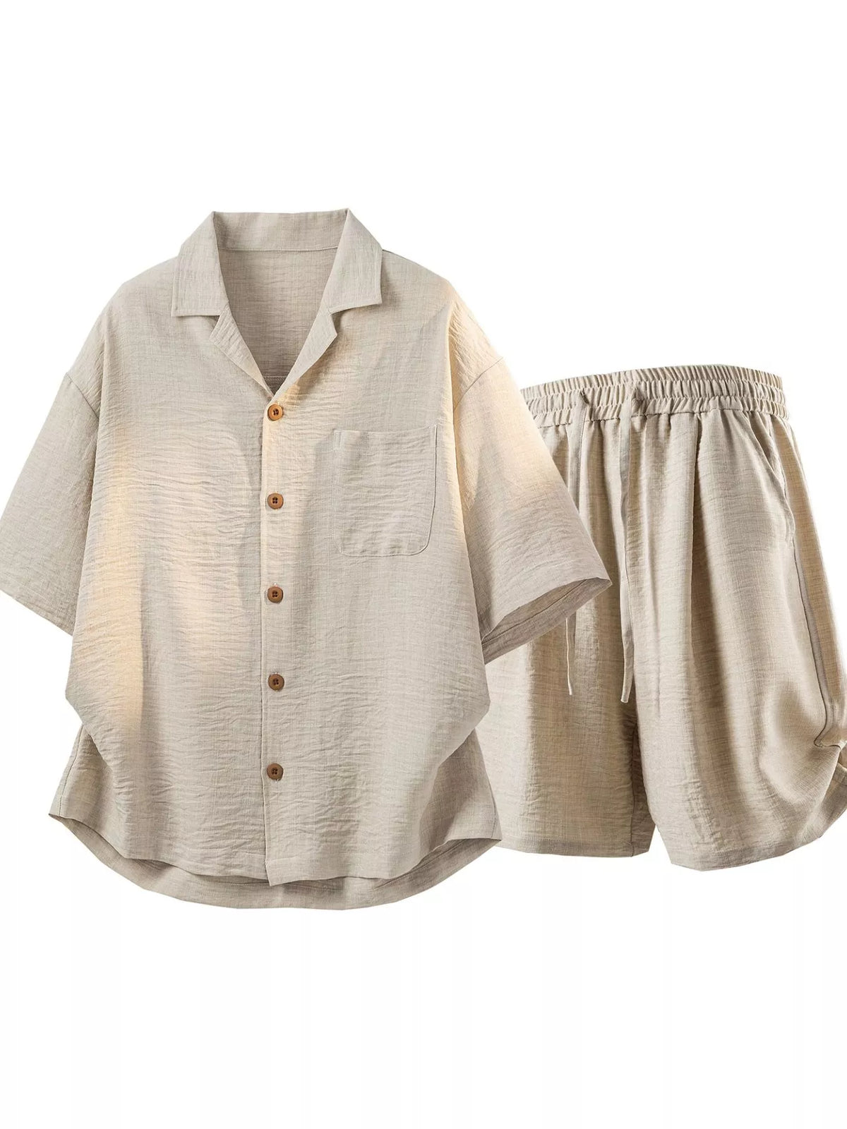 Men's Full Size Button Up Short Sleeve Shirt and Shorts Plus Size - Lilixa.store
