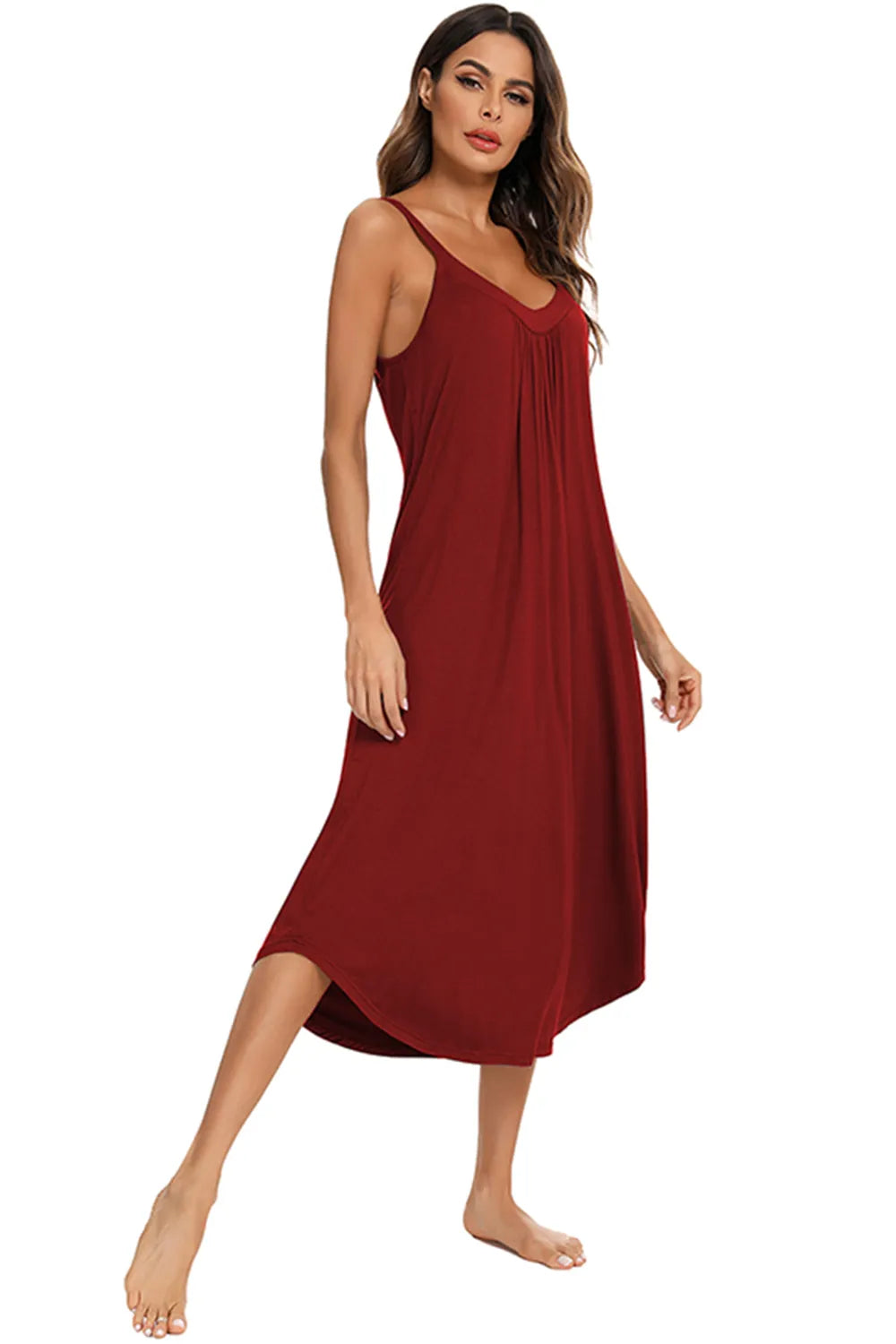 V-Neck Midi Lounge Dress - Lilixa.store