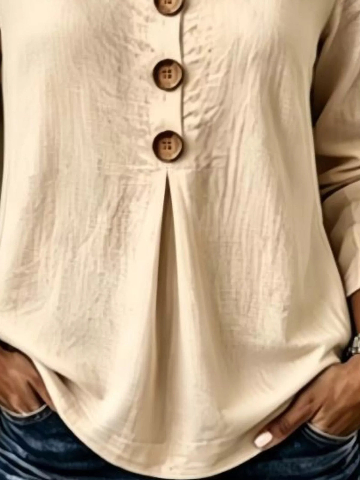Full Size Button Detail Long Sleeve Blouse Plus Size, view 4
