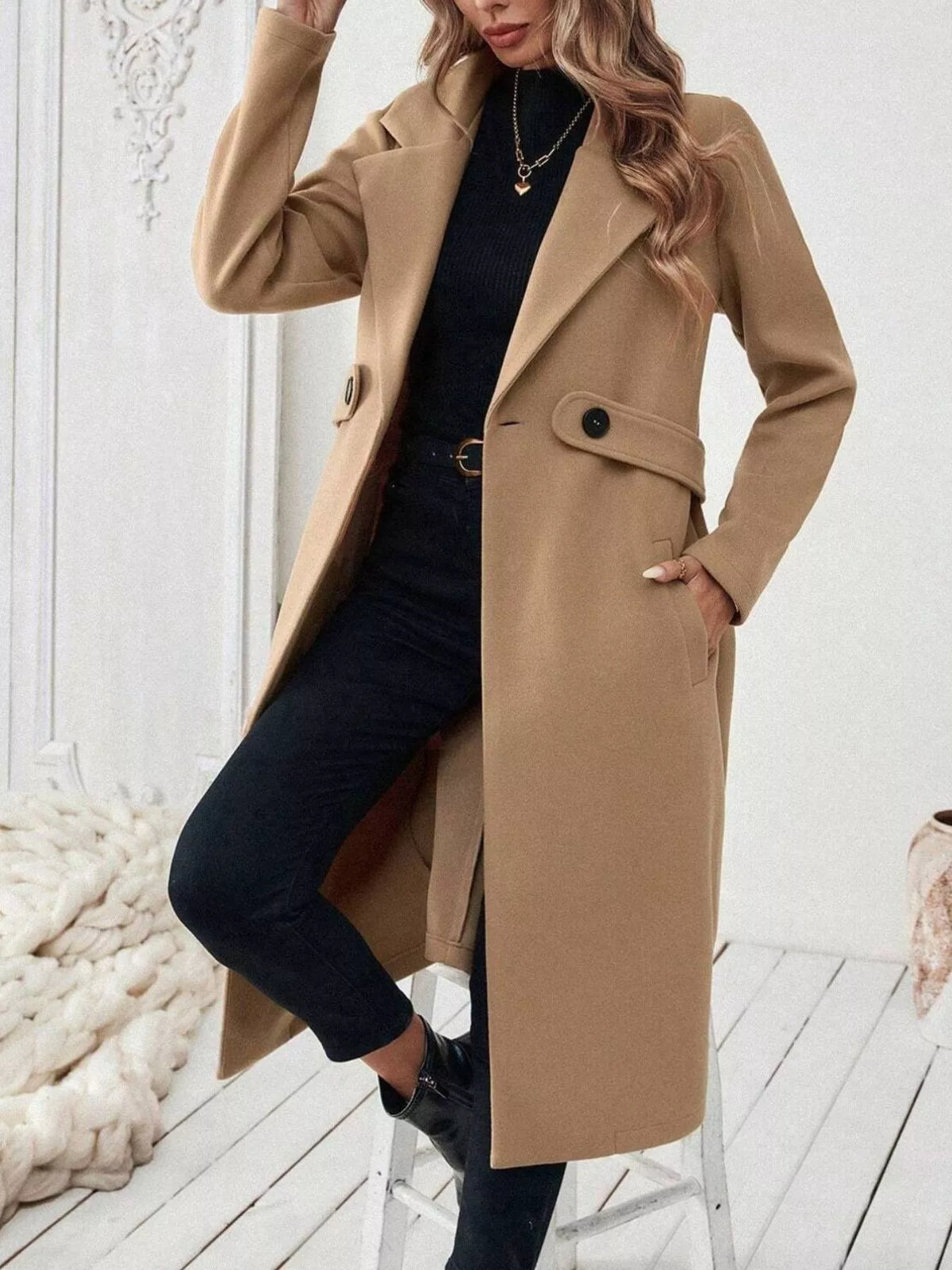 Lapel Collar Longline Coat - Lilixa.store
