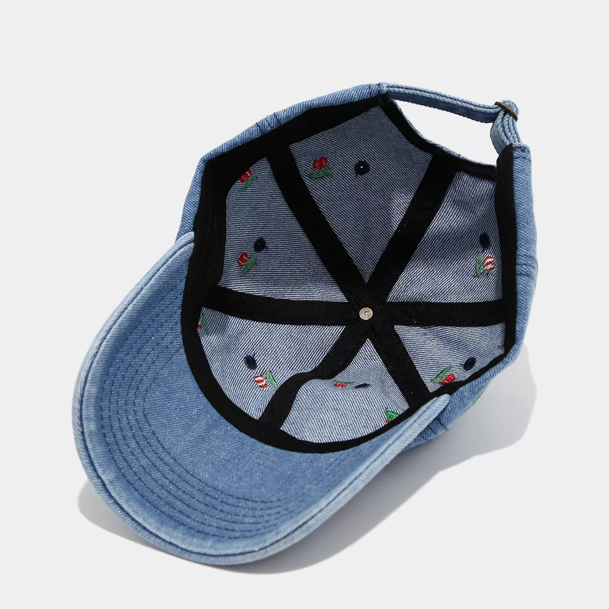 Cherry Embroidered Denim Baseball Cap - Lilixa.store