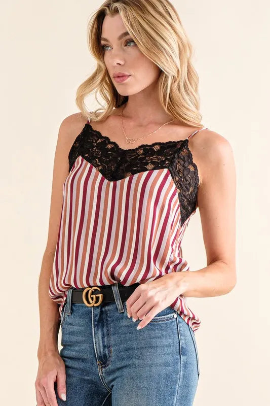 And The Why Stripe Print with Lace Cami - Lilixa.store