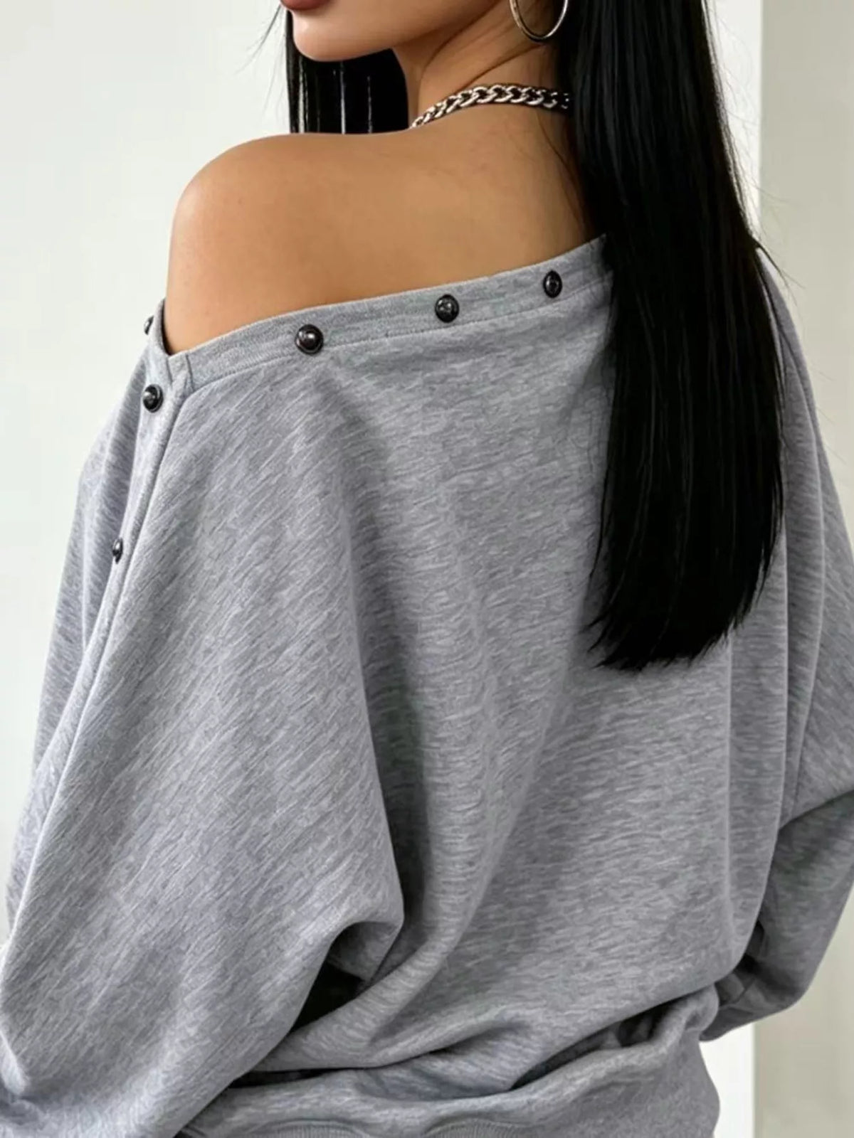 Studded Off Shoulder Long Sleeve T-Shirt