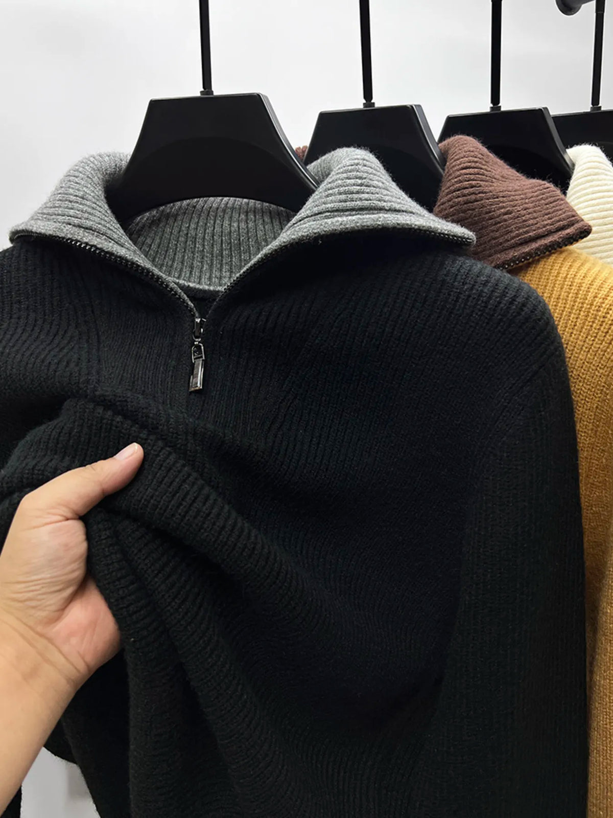 Men's Plus Size Zip Collar Long Sleeve Sweater - Lilixa.store