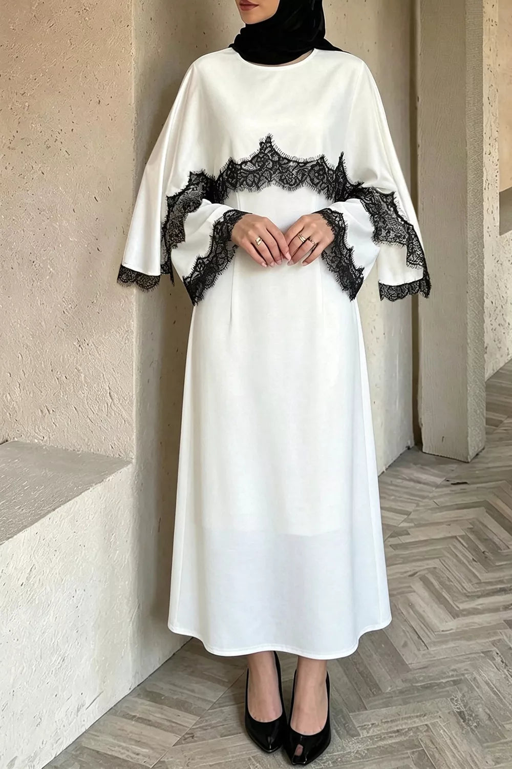 Lace Trim Round Neck Midi Dress - Lilixa.store