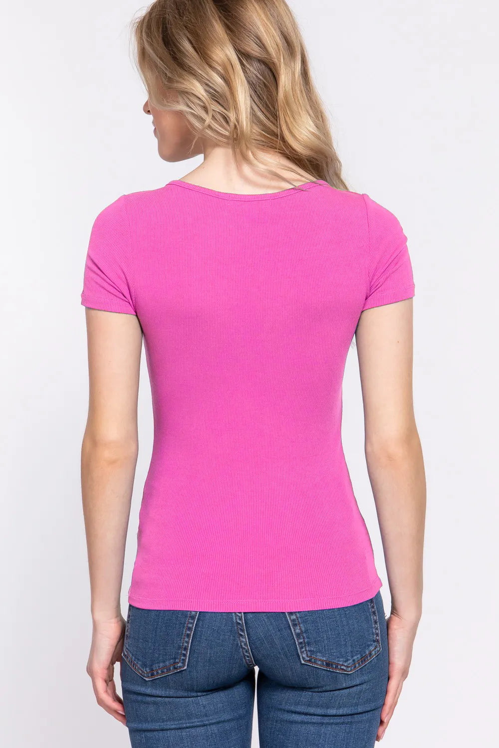 ACTIVE BASIC Lace Up Short Sleeve Rib Knit T-Shirt - Lilixa.store