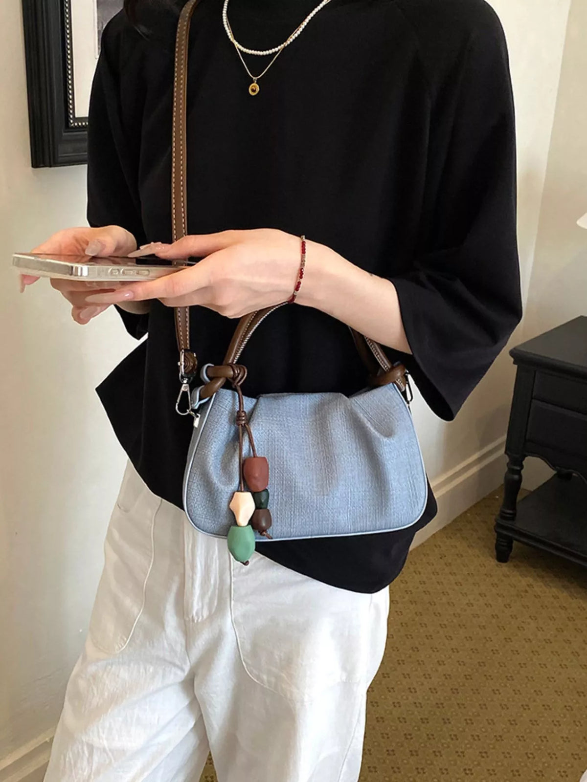 Ruched Top Handle Crossbody Bag