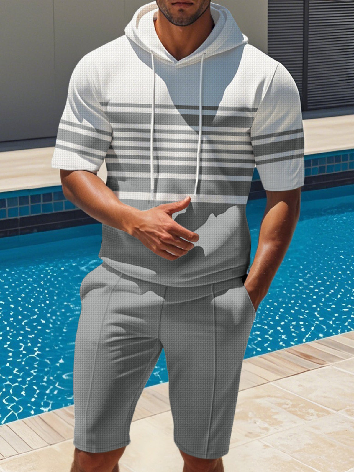 Men's Full Size Striped Short Sleeve Hoodie and Shorts Set Plus Size - Lilixa.store