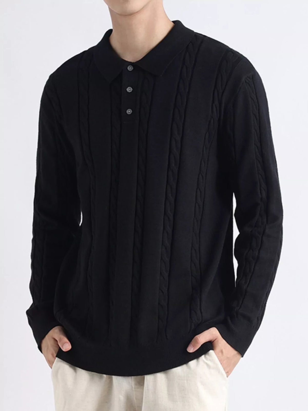 Men's Plus Size Cable-Knit Polo Collar Sweater - Lilixa.store