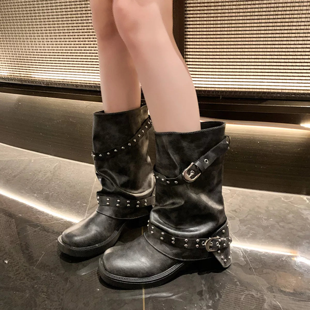 Round Toe Block Heels Boots - Lilixa.store