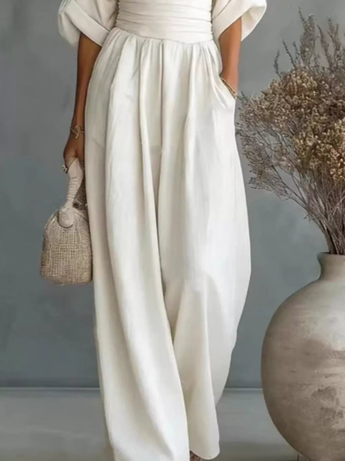 Full Size Half Sleeve Wide-Leg Jumpsuit Plus Size - Lilixa.store
