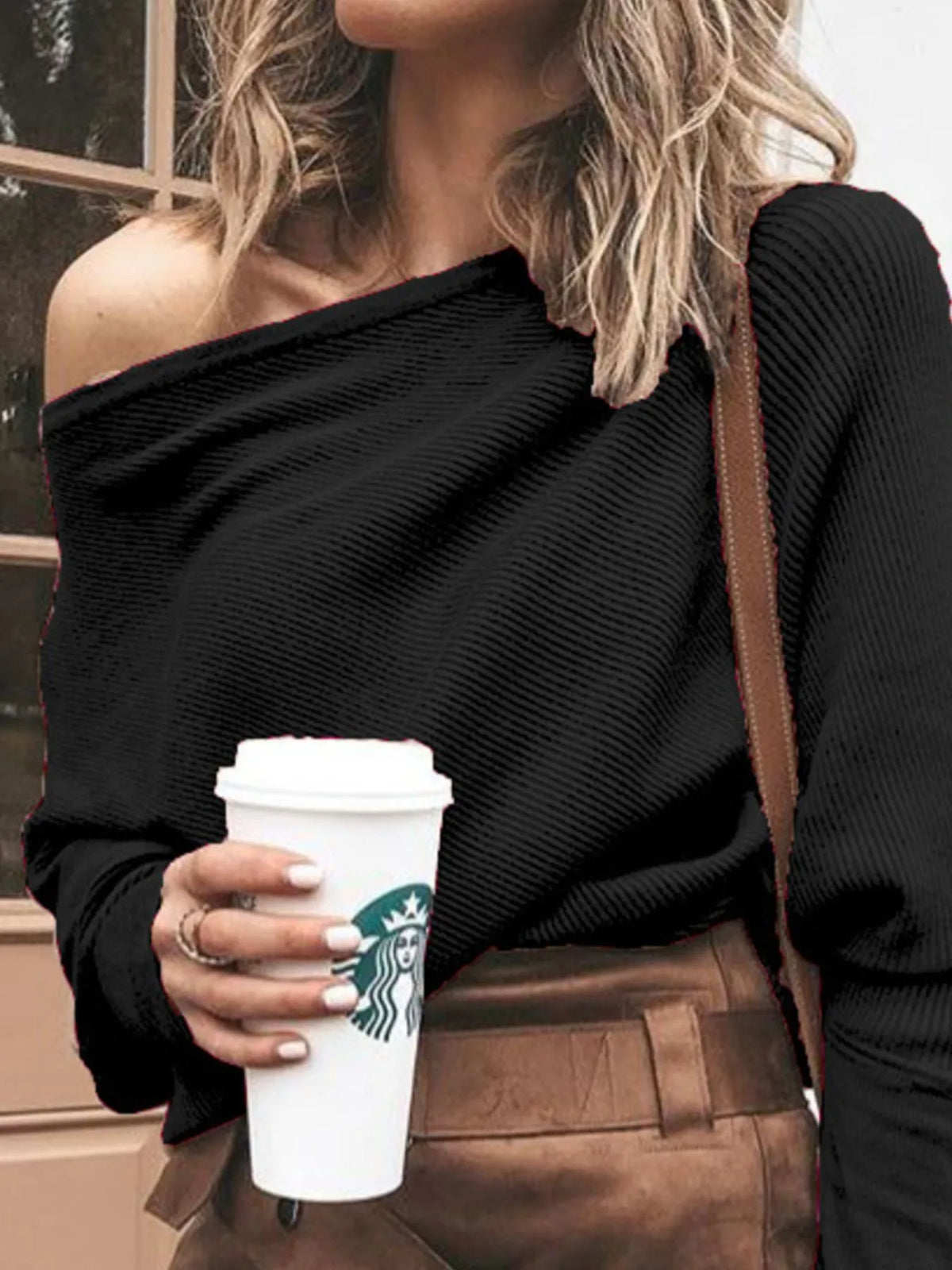 Full Size One-Shoulder Ribbed Sweater Plus Size - Lilixa.store