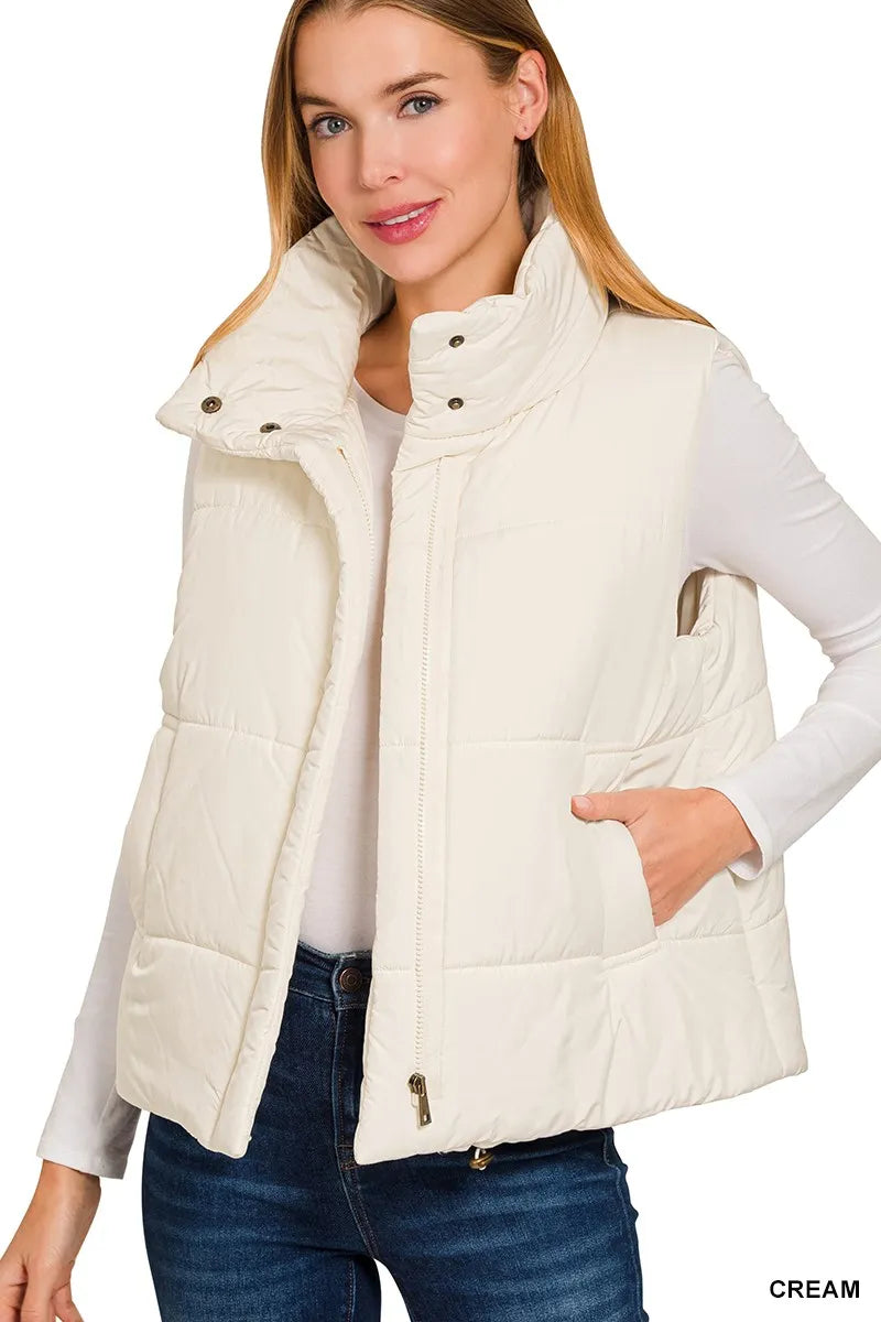 Zenana High Neck Zip-Up Vest Coat - Lilixa.store