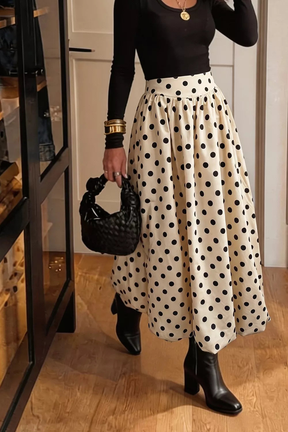 Polka Dot Bubble Hem Midi Skirt - Lilixa.store