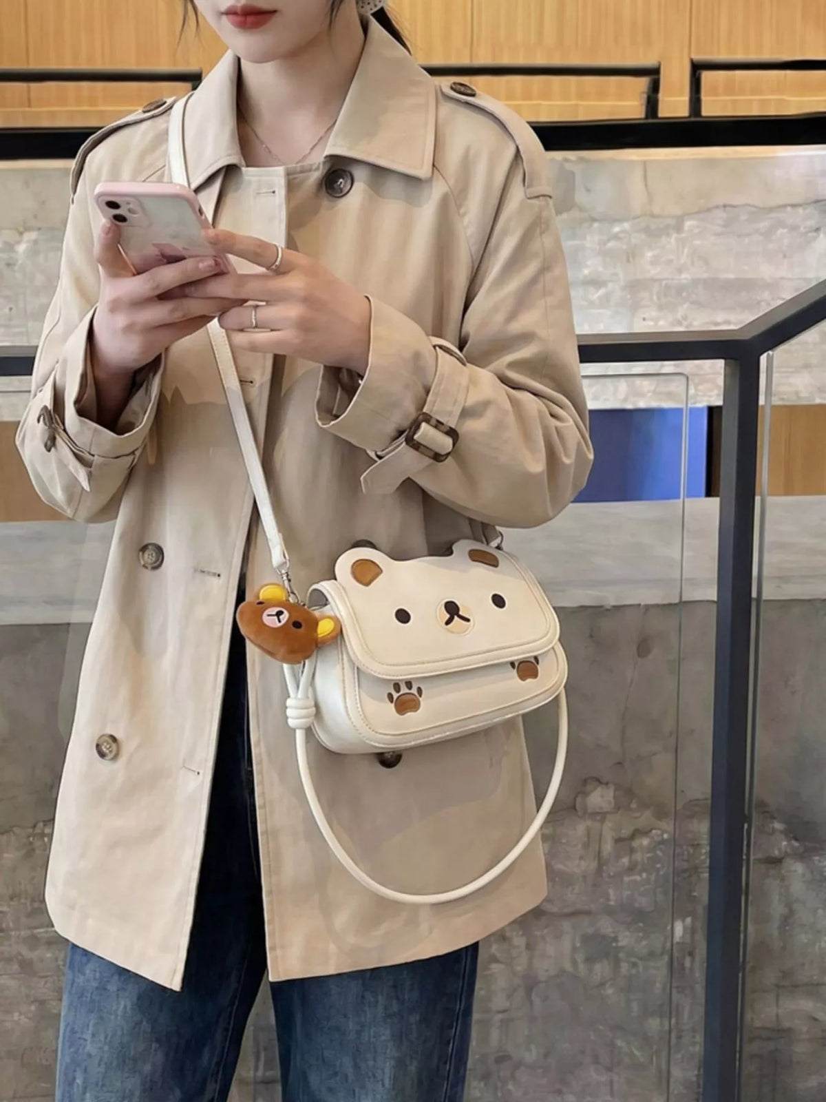 Cartoon Bear Crossbody Bag with Plush Bear Charm - Lilixa.store