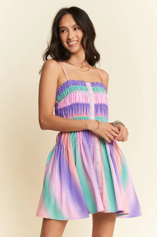 Davi & Dani Multi Color Ombre Printed Bodice Button Up Dress - Lilixa.store