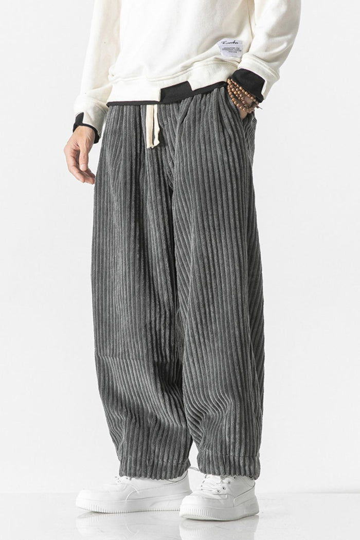 Men's Plus Size Corduroy Wide Leg Casual Pants in Gray