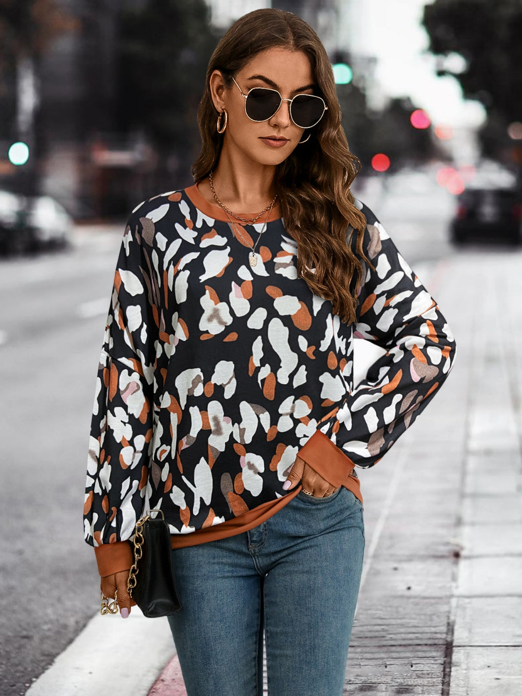 Leopard Round Neck Drop Shoulder Sweatshirt - Lilixa.store